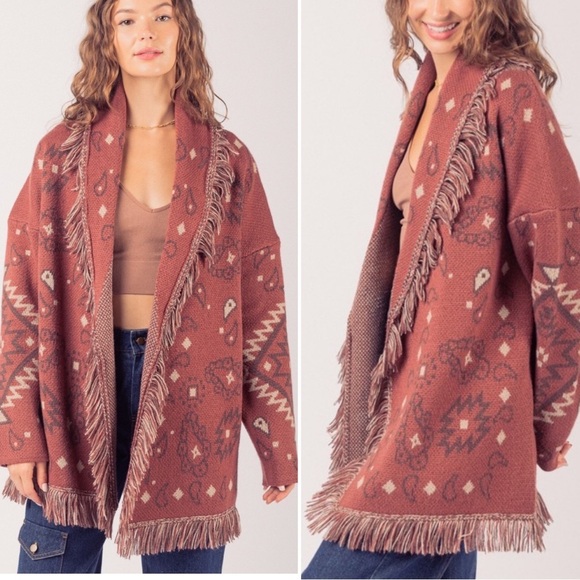 Rust Teddy Jacket with Fringe Detailing - Picture 5 of 11